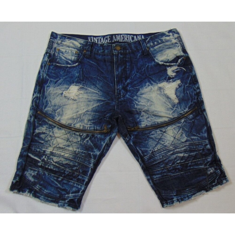 Vintage Americana Denim Shorts Mens 40 Stonewash Stress Moto Grunge indie sleaze